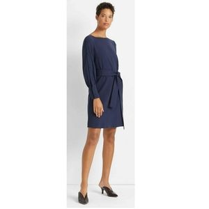 Club Monaco button sleeve vary navy belted dress